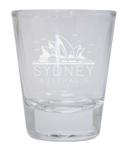 Sydney Australia Souvenir 2 Ounce Engraved Shot Glass Round Clear 4-Pack