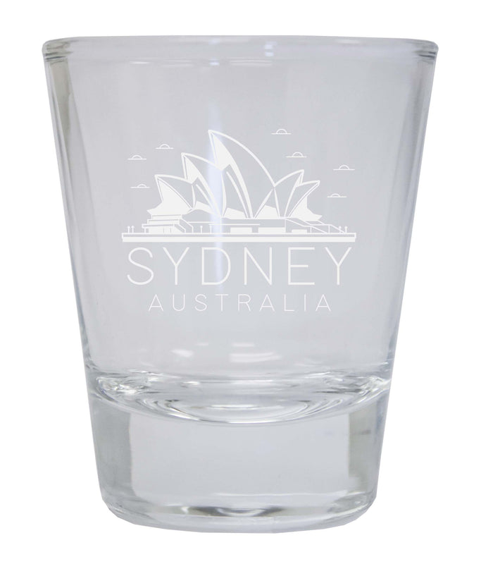 Sydney Australia Souvenir 2 Ounce Engraved Shot Glass Round Clear 4-Pack