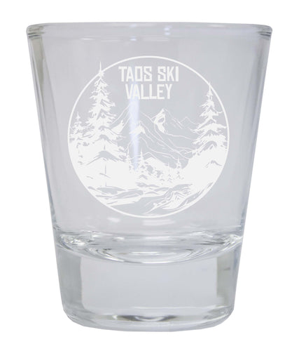 Taos Ski Valley Souvenir 2 Ounce Engraved Shot Glass Round Clear 4-Pack