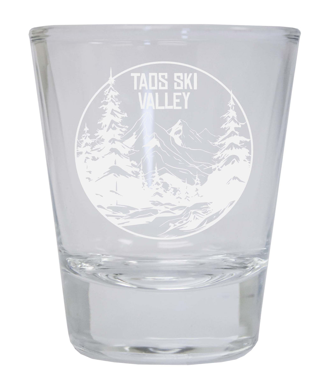 Taos Ski Valley Souvenir 2 Ounce Engraved Shot Glass Round Clear 4-Pack