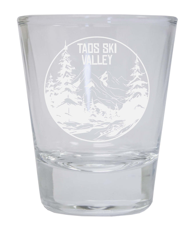 Taos Ski Valley Souvenir 2 Ounce Engraved Shot Glass Round Clear 4-Pack