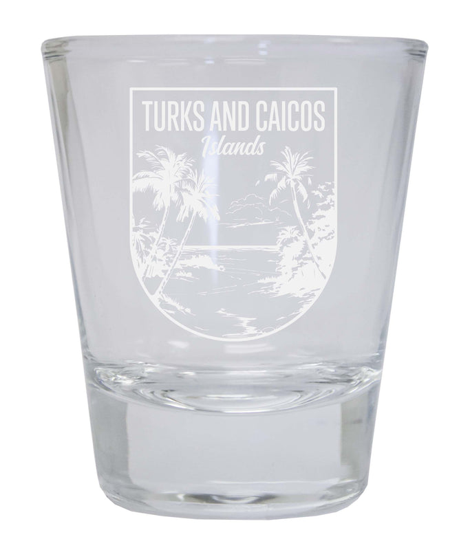 Turks and Caicos Islands Souvenir 2 Ounce Engraved Shot Glass Round Clear 2-Pack