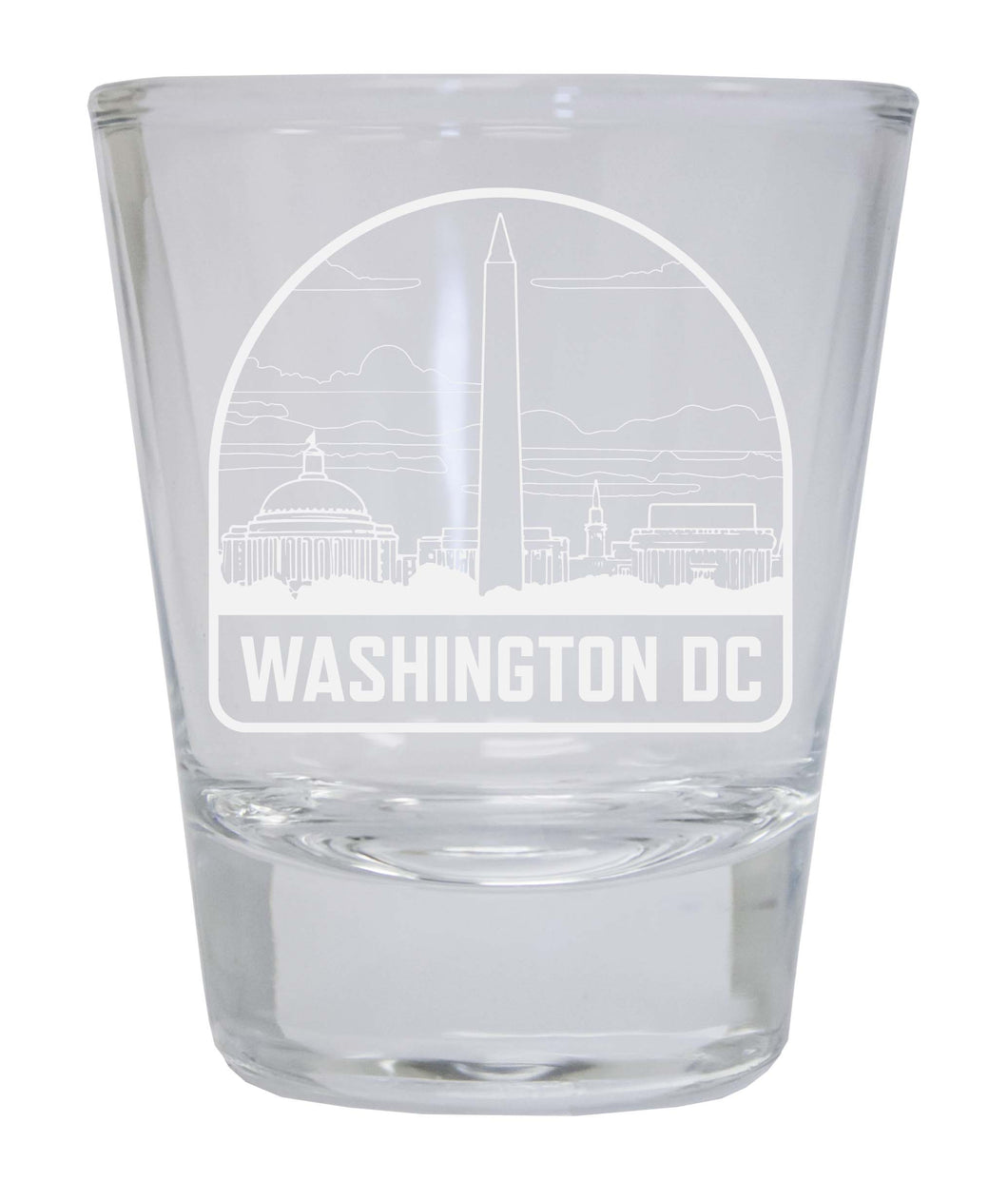 Washington DC Souvenir 2 Ounce Engraved Shot Glass Round Clear 4-Pack