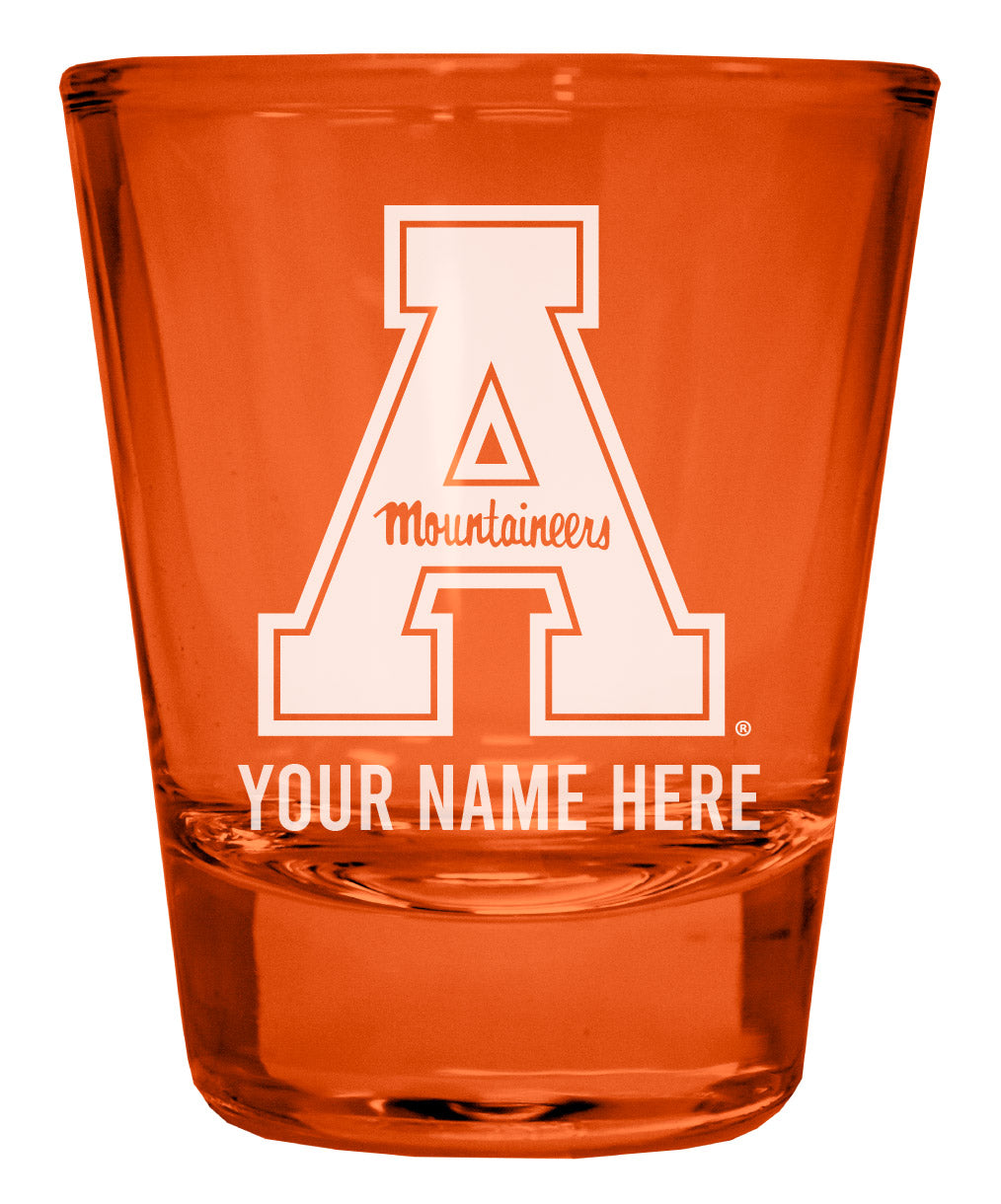 Appalachian State Customizable Engraved Full Color 2oz Shot Glass Orange Officially Licensed Collegiate Product 2-Pack