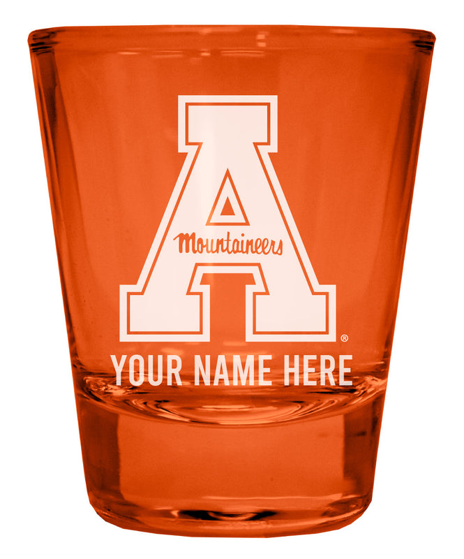 Appalachian State Customizable Engraved Full Color 2oz Shot Glass Orange Officially Licensed Collegiate Product 2-Pack