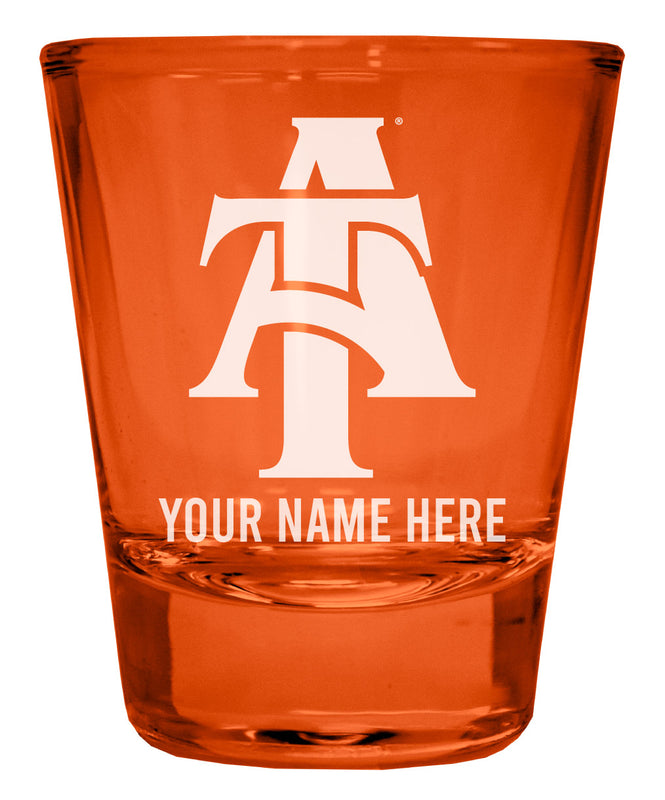 North Carolina A&T State Aggies Customizable Engraved Full Color 2oz Shot Glass Orange Officially Licensed Collegiate Product 4-Pack