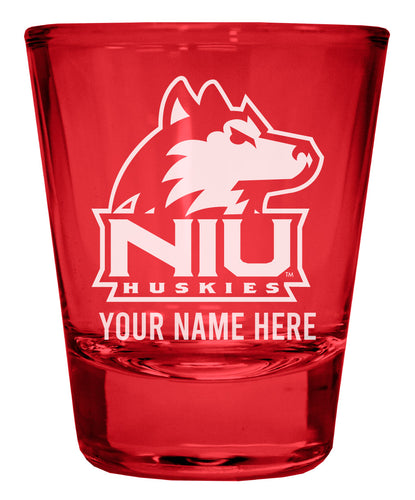 Northern Illinois Huskies Customizable Engraved Full Color 2oz Shot Glass Red Officially Licensed Collegiate Product 2-Pack