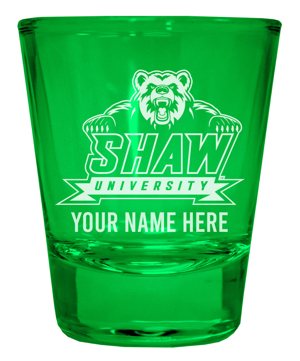 Shaw University Bears Customizable Engraved Full Color 2oz Shot Glass Green Officially Licensed Collegiate Product 4-Pack