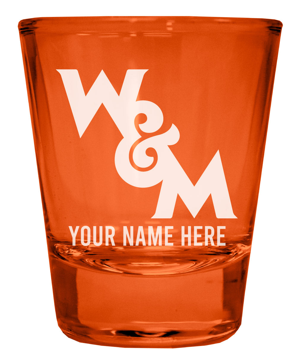 William and Mary Customizable Engraved Full Color 2oz Shot Glass Orange Officially Licensed Collegiate Product 4-Pack