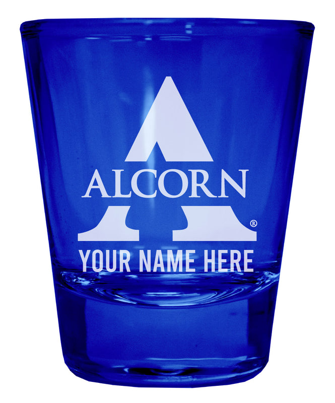 Alcorn State Braves Officially Licensed Personalized Engraved Full Color 2 oz Shot Glass Blue