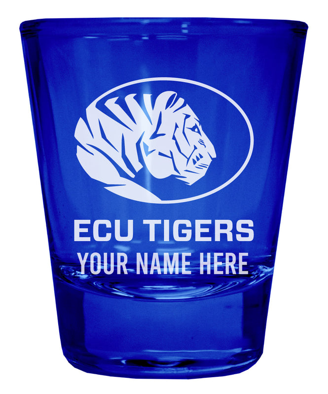 East Central University Tigers Officially Licensed Personalized Engraved Full Color 2 oz Shot Glass Blue