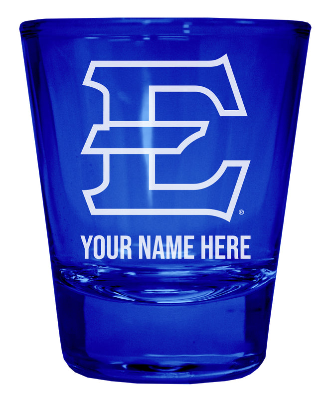 East Tennessee State University Officially Licensed Personalized Engraved Full Color 2 oz Shot Glass Blue
