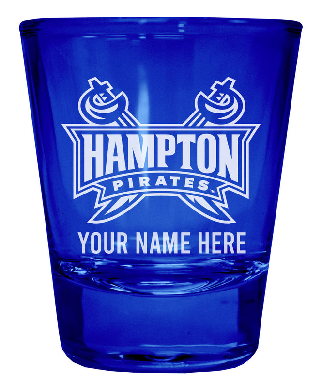 Hampton University Officially Licensed Personalized Engraved Full Color 2 oz Shot Glass Blue