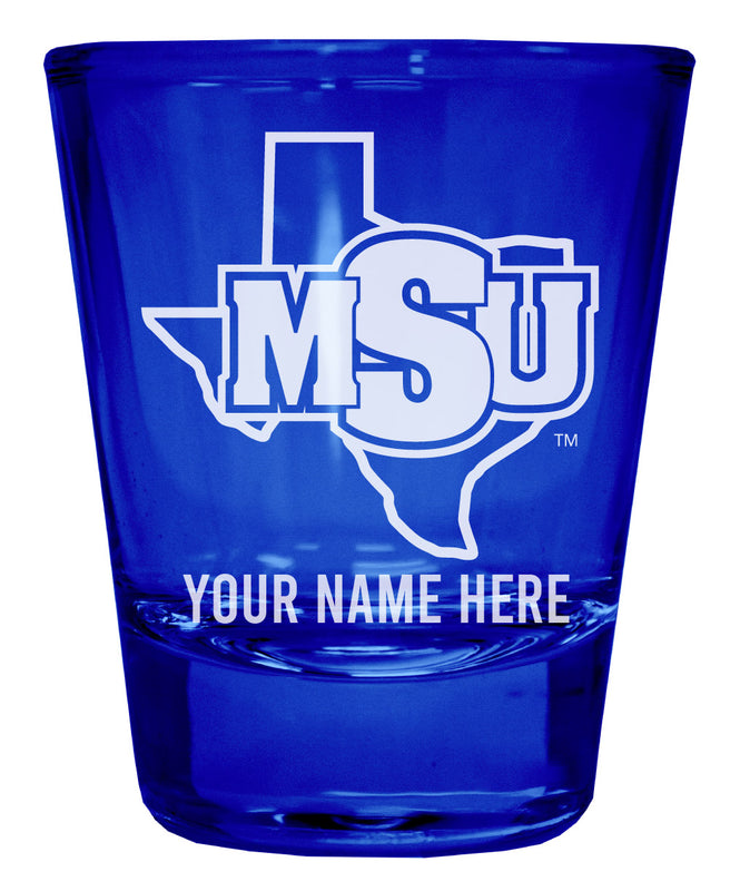 Midwestern State University Mustangs Officially Licensed Personalized Engraved Full Color 2 oz Shot Glass Blue
