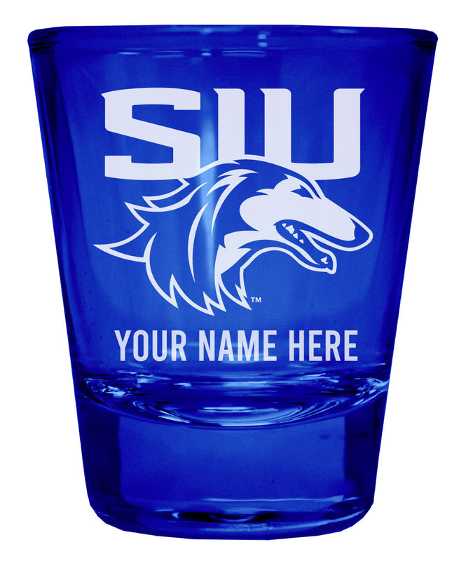 Southern Illinois Salukis Officially Licensed Personalized Engraved Full Color 2 oz Shot Glass Blue