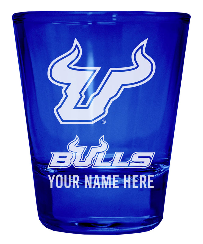 South Florida Bulls Officially Licensed Personalized Engraved Full Color 2 oz Shot Glass Blue
