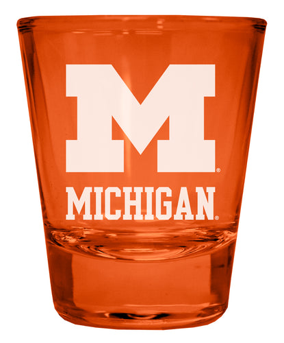 Michigan Wolverines Engraved Full Color 2oz Shot Glass Orange Officially Licensed Collegiate Product 2-Pack