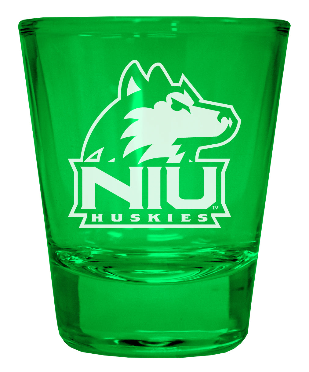 Northern Illinois Huskies Engraved Full Color 2oz Shot Glass Green Officially Licensed Collegiate Product 2-Pack