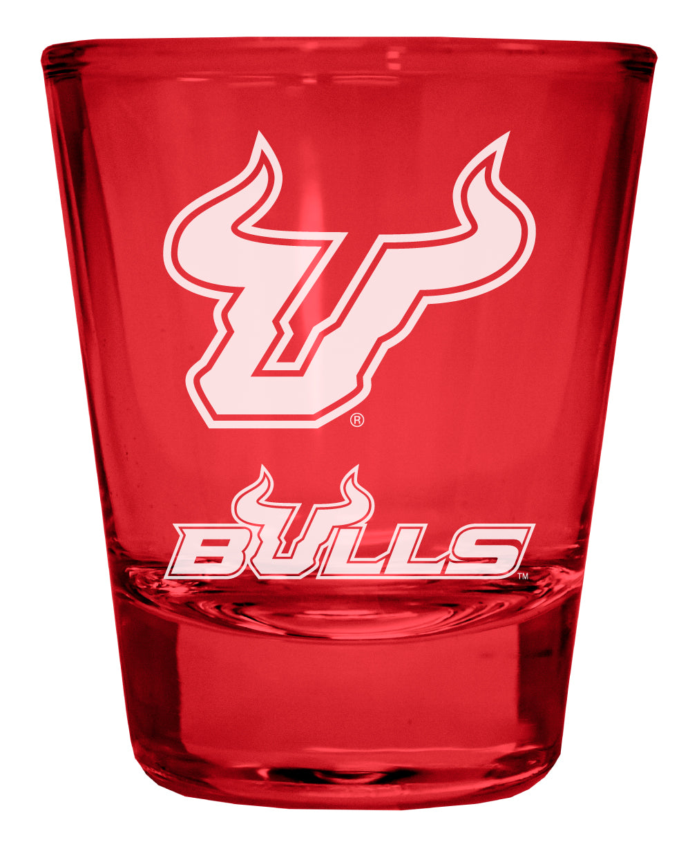 South Florida Bulls Engraved Full Color 2oz Shot Glass Red Officially Licensed Collegiate Product 4-Pack