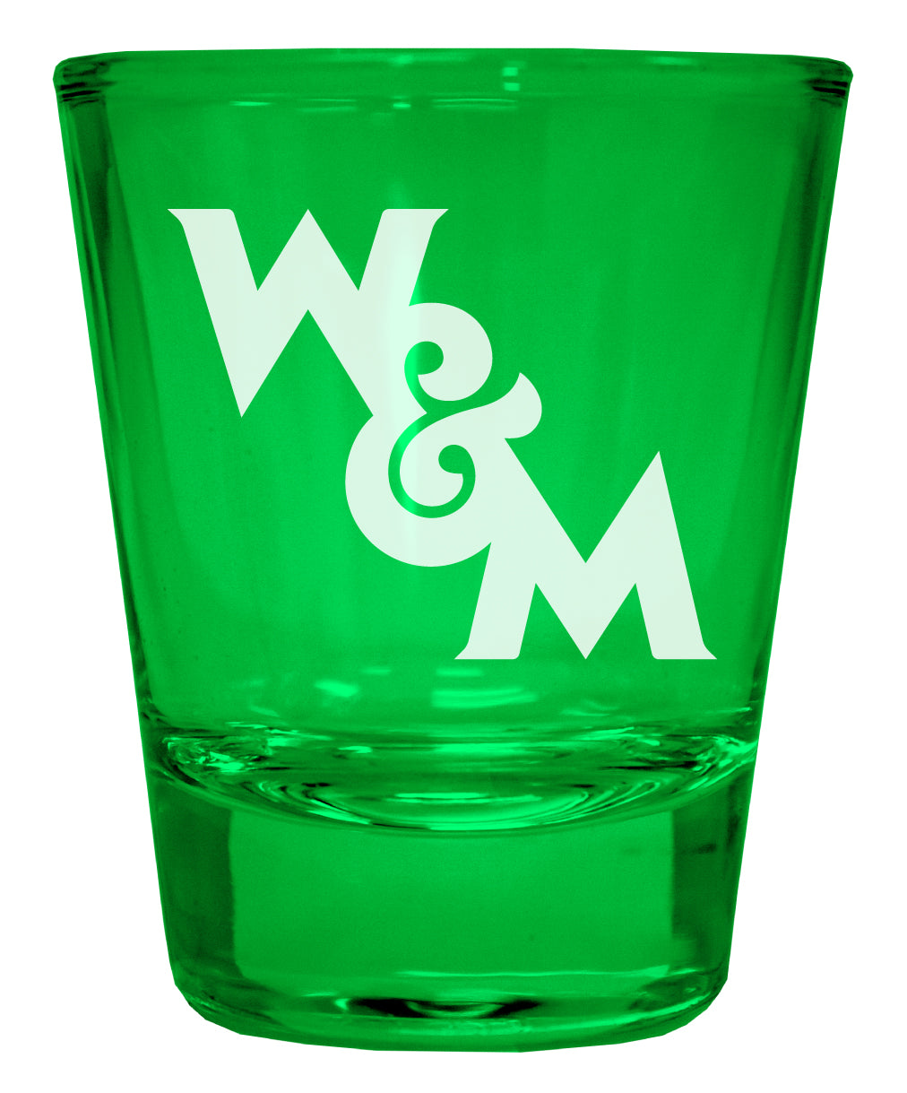 William and Mary Engraved Full Color 2oz Shot Glass Green Officially Licensed Collegiate Product Single