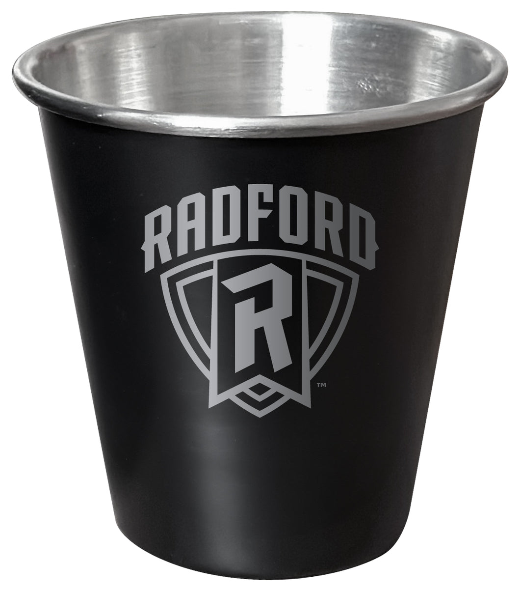 Radford University Highlanders Engraved 2oz Tin Shot Glass Black Matte Coating Officially Licensed Collegiate Product Single