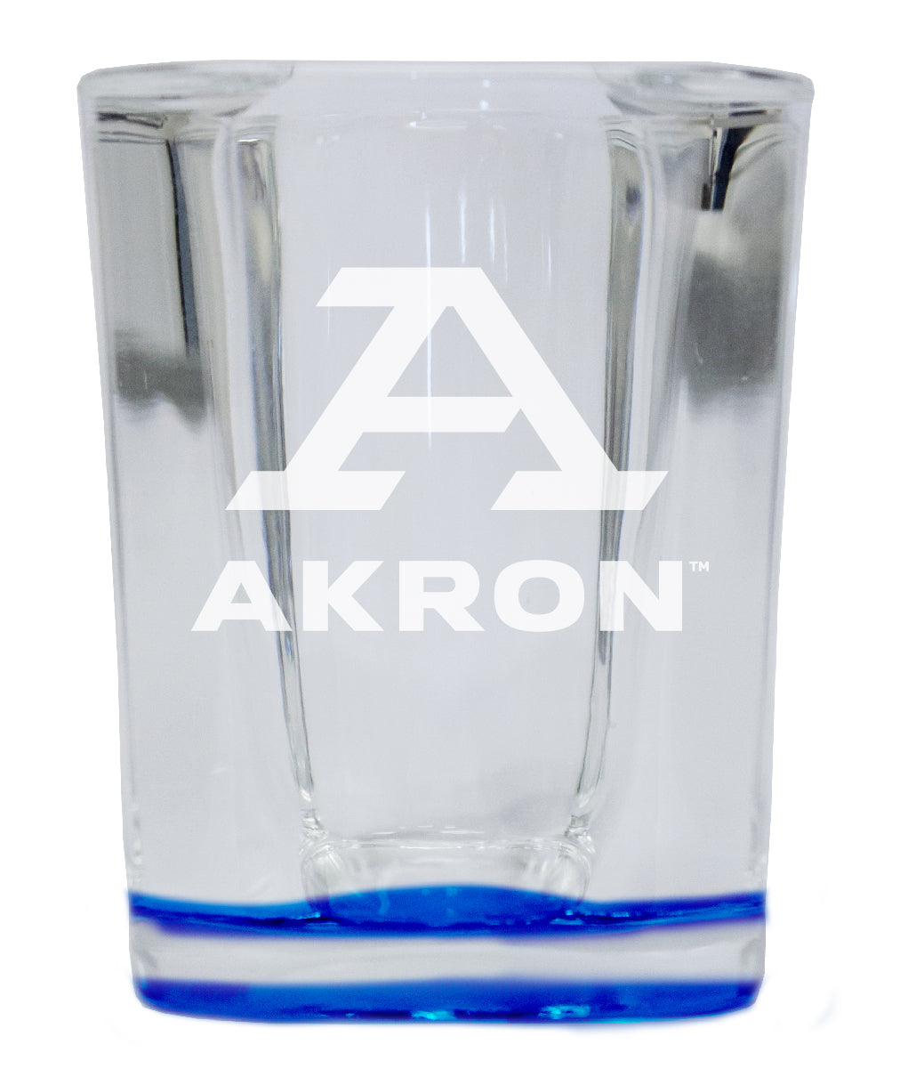 Akron Zips 2 Ounce Engraved Shot Glass Square Blue Base Officially Licensed Collegiate Product Single Unit