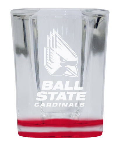 Ball State University 2 Ounce Engraved Shot Glass Square Red Base Officially Licensed Collegiate Product Single Unit