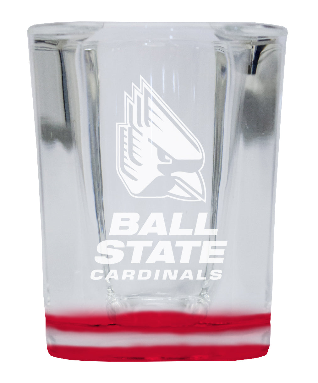 Ball State University 2 Ounce Engraved Shot Glass Square Red Base Officially Licensed Collegiate Product Single Unit