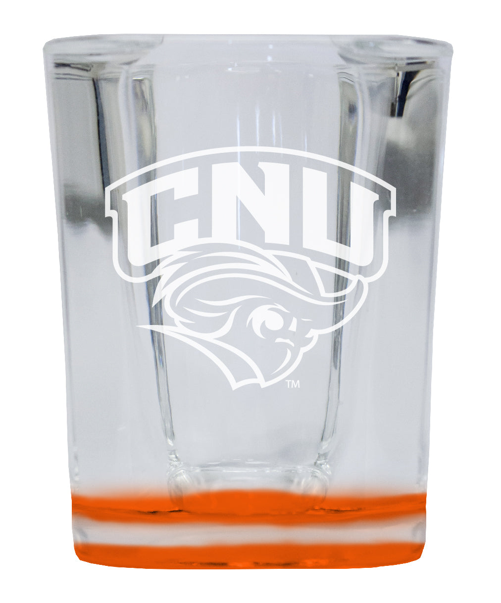 Christopher Newport Captains 2 Ounce Engraved Shot Glass Square Orange Base Officially Licensed Collegiate Product 2-Pack