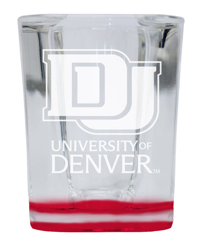 University of Denver Pioneers 2 Ounce Engraved Shot Glass Square Red Base Officially Licensed Collegiate Product Single Unit