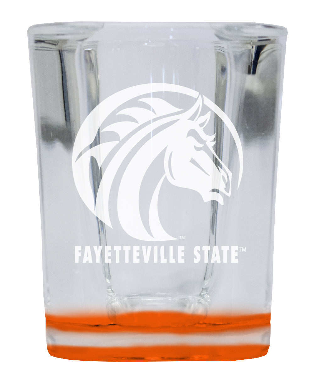 Fayetteville State University 2 Ounce Engraved Shot Glass Square Orange Base Officially Licensed Collegiate Product 2-Pack