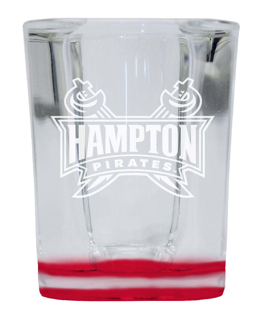 Hampton University 2 Ounce Engraved Shot Glass Square Red Base Officially Licensed Collegiate Product 4-Pack