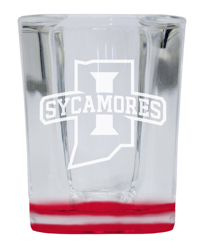 Indiana State University 2 Ounce Engraved Shot Glass Square Red Base Officially Licensed Collegiate Product 4-Pack