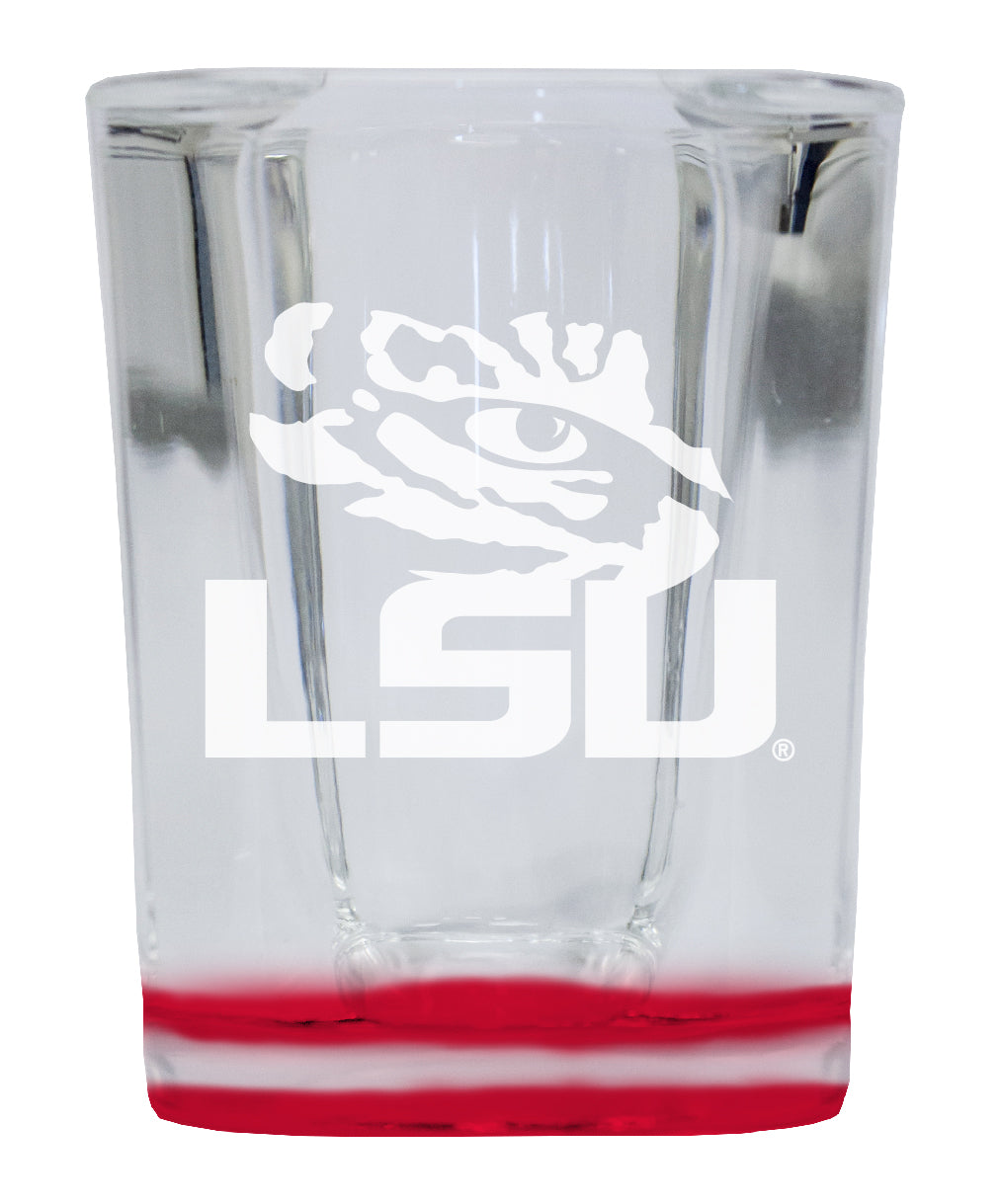 LSU Tigers 2 Ounce Engraved Shot Glass Square Red Base Officially Licensed Collegiate Product 4-Pack
