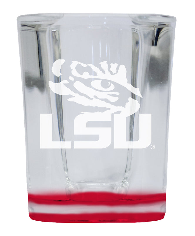 LSU Tigers 2 Ounce Engraved Shot Glass Square Red Base Officially Licensed Collegiate Product 4-Pack
