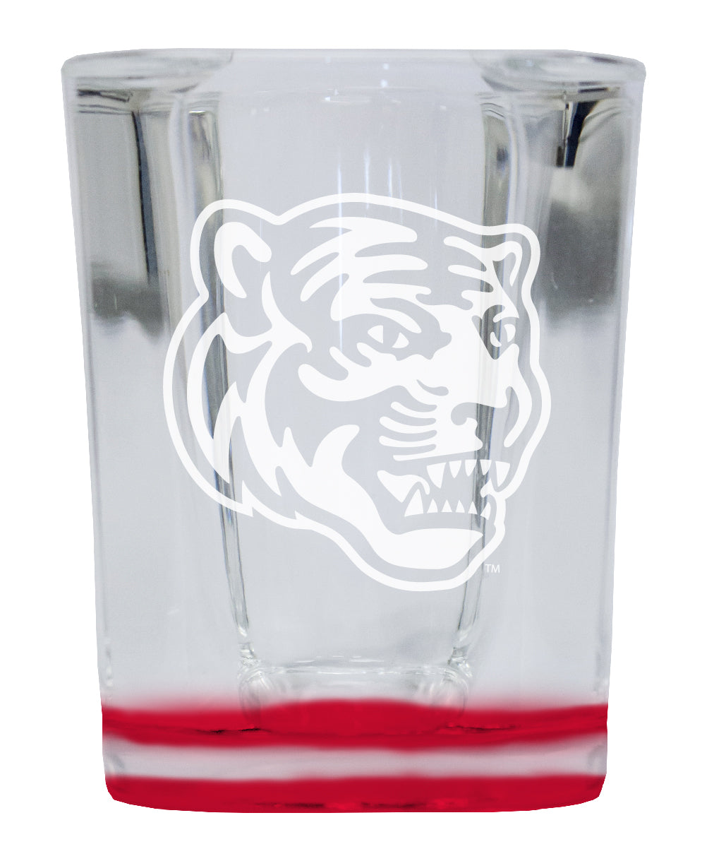 Memphis Tigers 2 Ounce Engraved Shot Glass Square Red Base Officially Licensed Collegiate Product 4-Pack