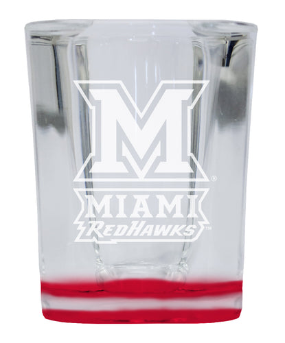 Miami University of Ohio 2 Ounce Engraved Shot Glass Square Red Base Officially Licensed Collegiate Product 4-Pack