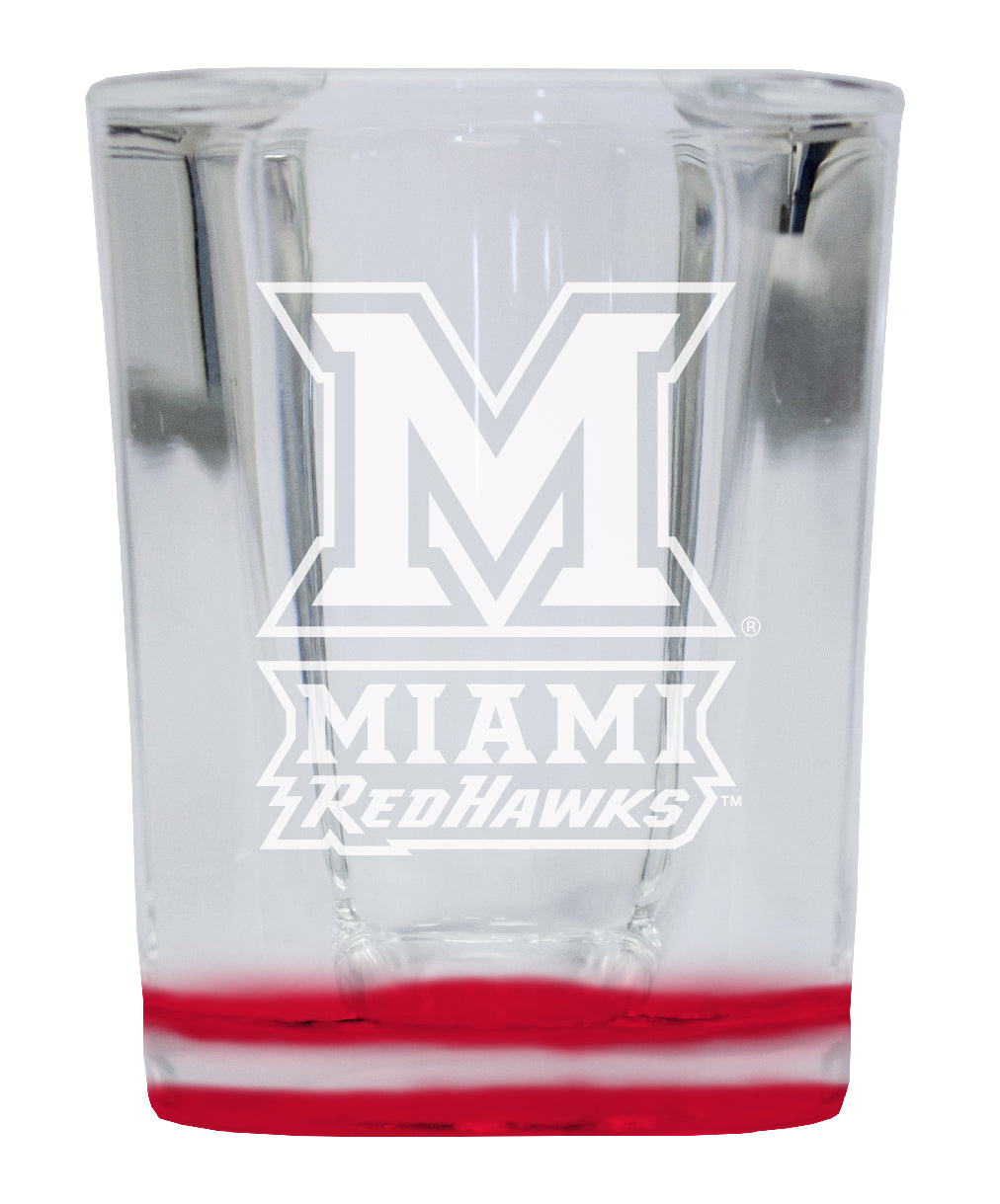 Miami University of Ohio 2 Ounce Engraved Shot Glass Square Red Base Officially Licensed Collegiate Product 4-Pack