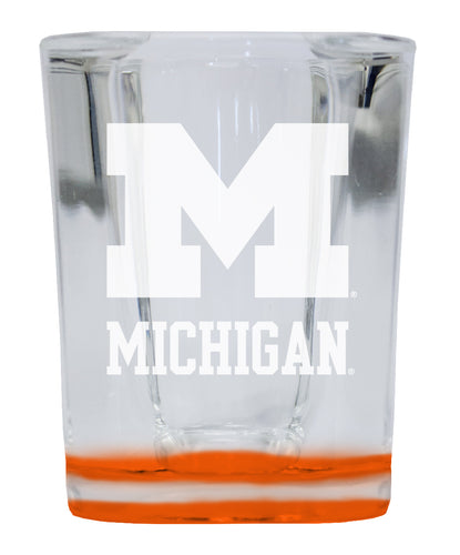 Michigan Wolverines 2 Ounce Engraved Shot Glass Square Orange Base Officially Licensed Collegiate Product 2-Pack