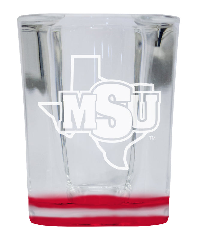 Midwestern State University Mustangs 2 Ounce Engraved Shot Glass Square Red Base Officially Licensed Collegiate Product 4-Pack