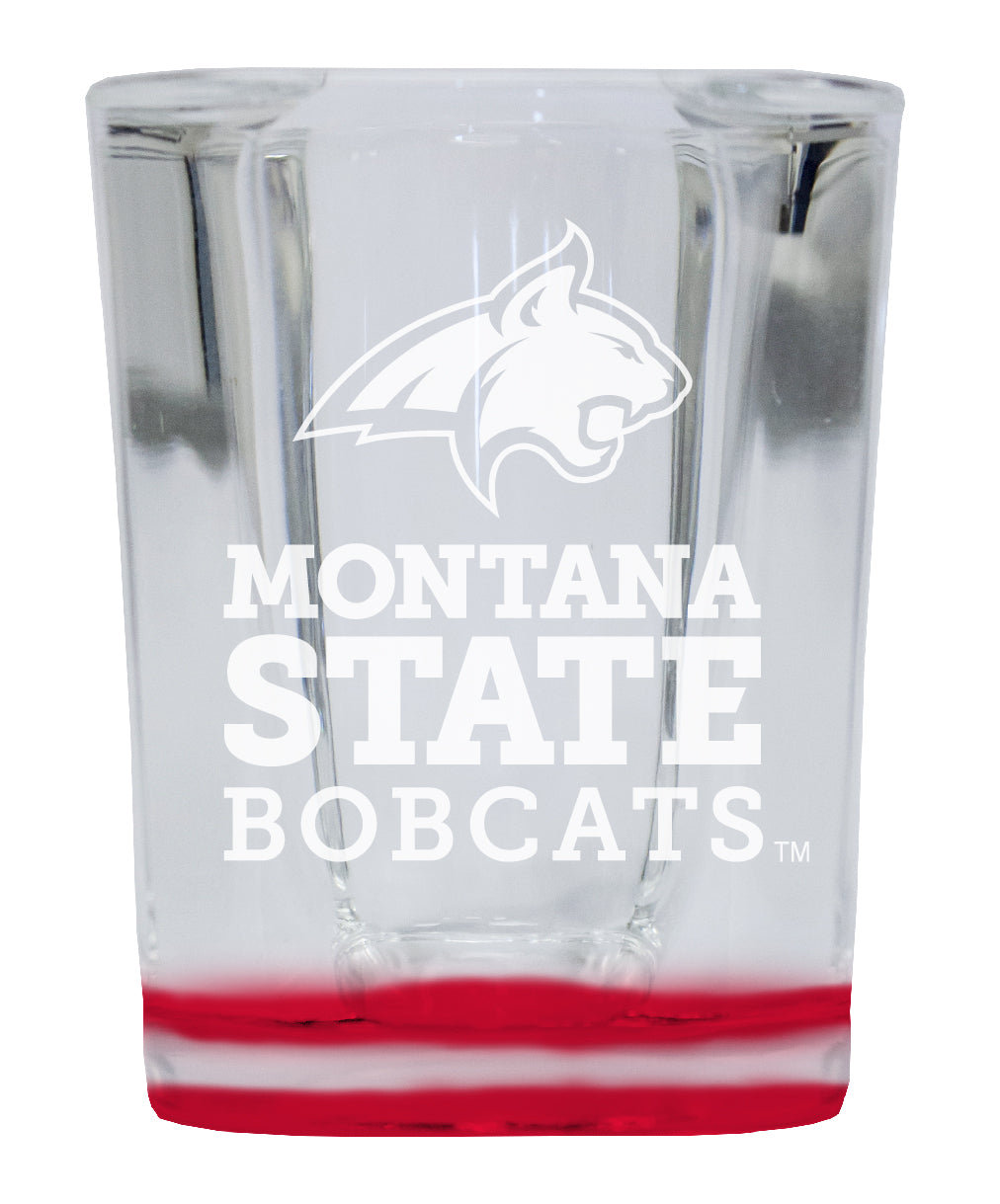 Montana State Bobcats 2 Ounce Engraved Shot Glass Square Red Base Officially Licensed Collegiate Product 4-Pack