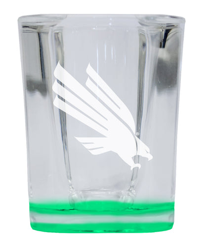North Texas 2 Ounce Engraved Shot Glass Square Green Base Officially Licensed Collegiate Product 4-Pack