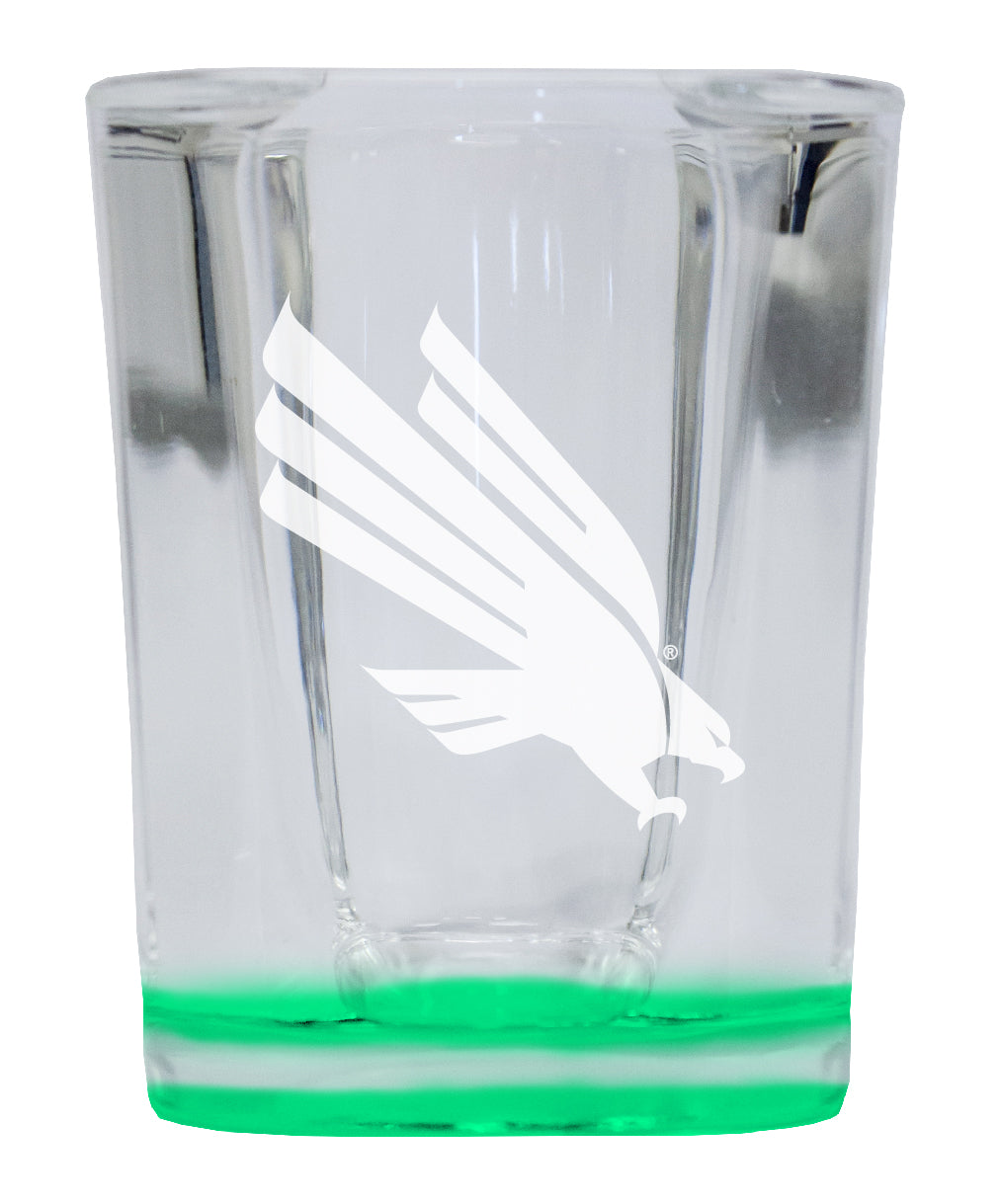 North Texas 2 Ounce Engraved Shot Glass Square Green Base Officially Licensed Collegiate Product 4-Pack