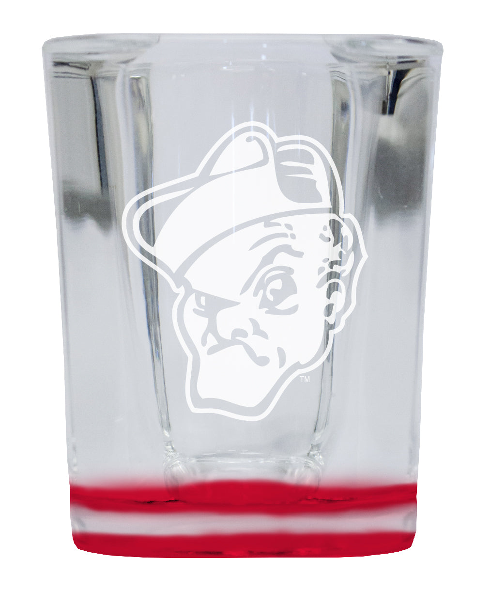 Ohio Wesleyan University 2 Ounce Engraved Shot Glass Square Red Base Officially Licensed Collegiate Product 4-Pack