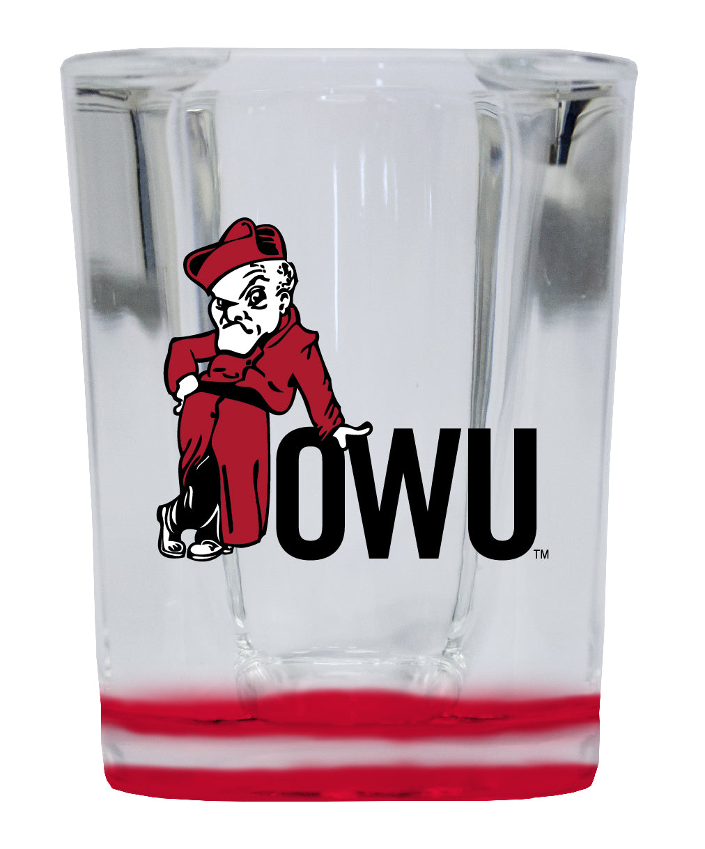 Ohio Wesleyan University  2 Ounce Shot Glass Square Red Base Officially Licensed Collegiate Product 4-Pack