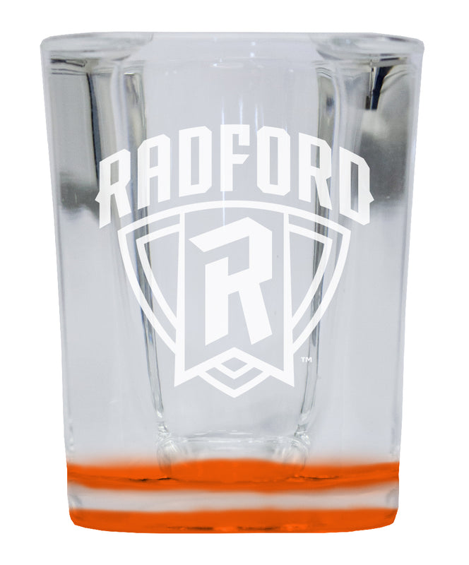 Radford University
Highlanders 2 Ounce Engraved Shot Glass Square Orange Base Officially Licensed Collegiate Product 2-Pack
