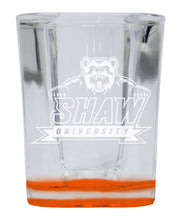 Load image into Gallery viewer, Shaw University Bears 2 Ounce Engraved Shot Glass Square Orange Base Officially Licensed Collegiate Product 2-Pack
