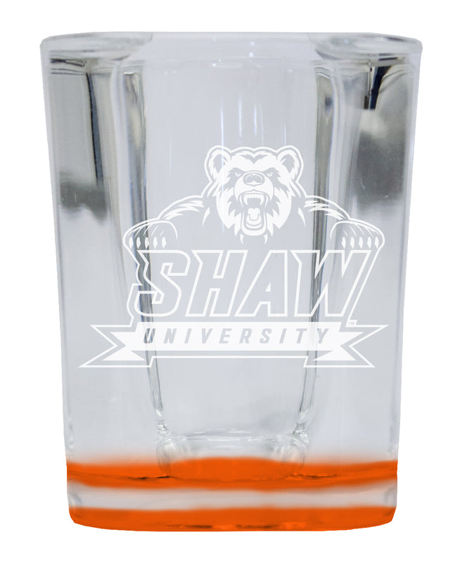 Shaw University Bears 2 Ounce Engraved Shot Glass Square Orange Base Officially Licensed Collegiate Product 2-Pack