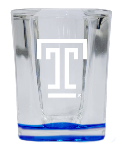 Temple University 2 Ounce Engraved Shot Glass Square Blue Base Officially Licensed Collegiate Product Single Unit