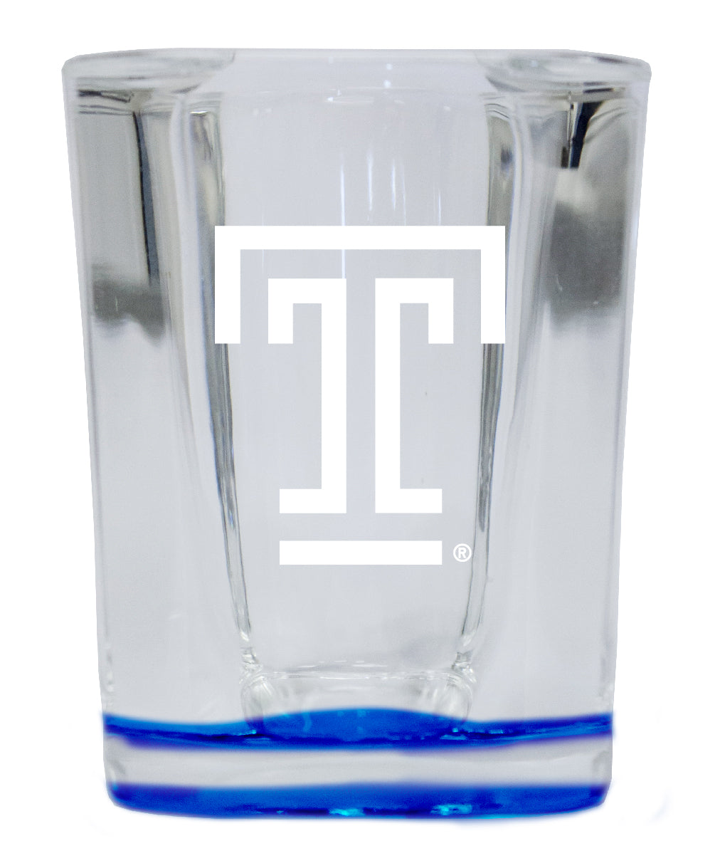 Temple University 2 Ounce Engraved Shot Glass Square Blue Base Officially Licensed Collegiate Product Single Unit